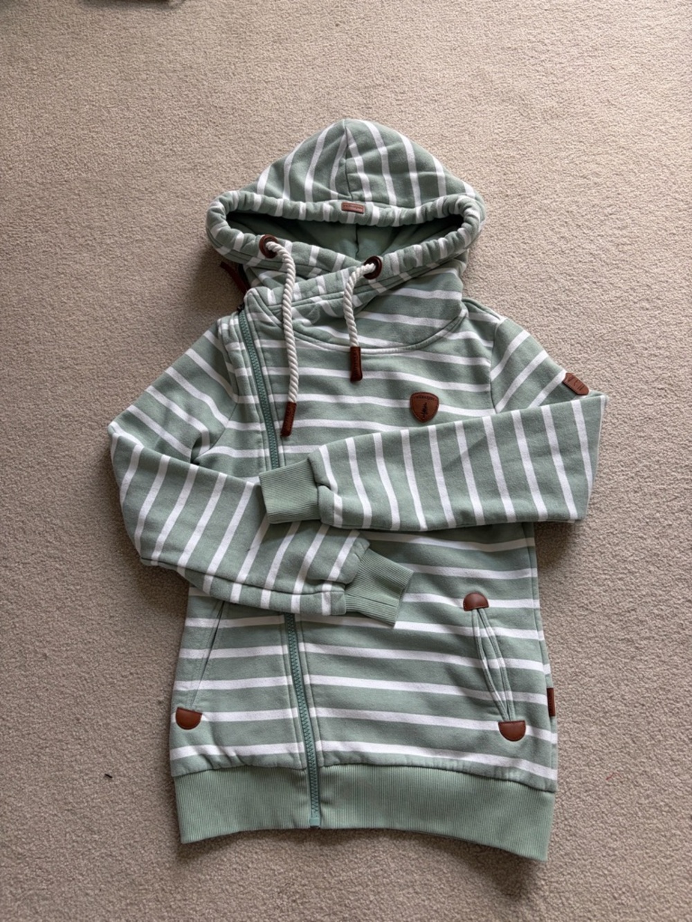 Wanakome Sage Green and White Striped Hoodie